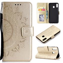 Intricate Embossing Datura Leather Wallet Case for Samsung Galaxy A20 - Golden