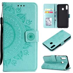Intricate Embossing Datura Leather Wallet Case for Samsung Galaxy A20 - Mint Green