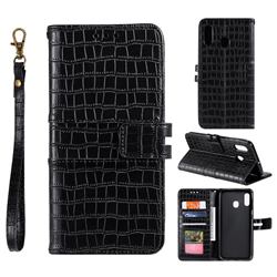 Luxury Crocodile Magnetic Leather Wallet Phone Case for Samsung Galaxy A20 - Black