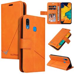 GQ.UTROBE Right Angle Silver Pendant Leather Wallet Phone Case for Samsung Galaxy A20 - Orange