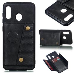 Retro Multifunction Card Slots Stand Leather Coated Phone Back Cover for Samsung Galaxy A20 - Black