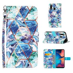 Green and Blue Stitching Color Marble Leather Wallet Case for Samsung Galaxy A20