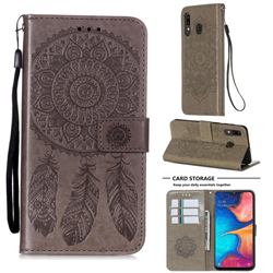 Embossing Dream Catcher Mandala Flower Leather Wallet Case for Samsung Galaxy A20 - Gray