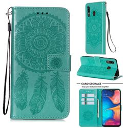 Embossing Dream Catcher Mandala Flower Leather Wallet Case for Samsung Galaxy A20 - Green