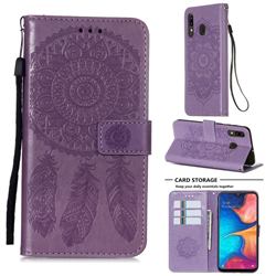 Embossing Dream Catcher Mandala Flower Leather Wallet Case for Samsung Galaxy A20 - Purple