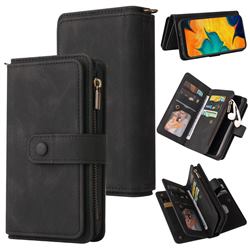 Luxury Multi-functional Zipper Wallet Leather Phone Case Cover for Samsung Galaxy A20 - Black
