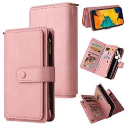 Luxury Multi-functional Zipper Wallet Leather Phone Case Cover for Samsung Galaxy A20 - Pink