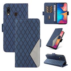 Grid Pattern Splicing Protective Wallet Case Cover for Samsung Galaxy A20 - Blue