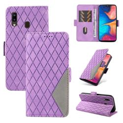 Grid Pattern Splicing Protective Wallet Case Cover for Samsung Galaxy A20 - Purple