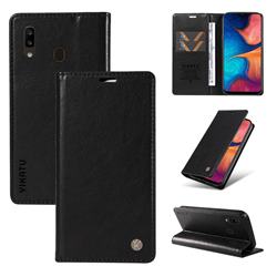 YIKATU Litchi Card Magnetic Automatic Suction Leather Flip Cover for Samsung Galaxy A20 - Black