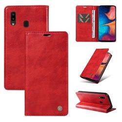 YIKATU Litchi Card Magnetic Automatic Suction Leather Flip Cover for Samsung Galaxy A20 - Bright Red