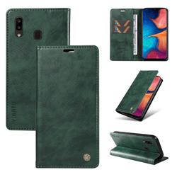YIKATU Litchi Card Magnetic Automatic Suction Leather Flip Cover for Samsung Galaxy A20 - Green