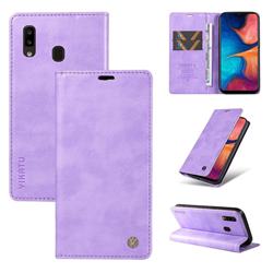 YIKATU Litchi Card Magnetic Automatic Suction Leather Flip Cover for Samsung Galaxy A20 - Purple