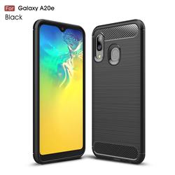 Luxury Carbon Fiber Brushed Wire Drawing Silicone TPU Back Cover for Samsung Galaxy A20e - Black