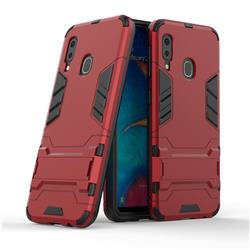 Armor Premium Tactical Grip Kickstand Shockproof Dual Layer Rugged Hard Cover for Samsung Galaxy A20e - Wine Red