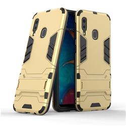 Armor Premium Tactical Grip Kickstand Shockproof Dual Layer Rugged Hard Cover for Samsung Galaxy A20e - Golden