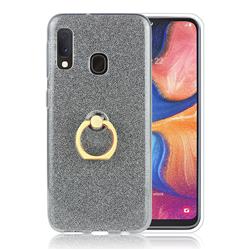 Luxury Soft TPU Glitter Back Ring Cover with 360 Rotate Finger Holder Buckle for Samsung Galaxy A20e - Black