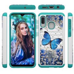 Flower Butterfly Studded Rhinestone Bling Diamond Shock Absorbing Hybrid Defender Rugged Phone Case Cover for Samsung Galaxy A20e