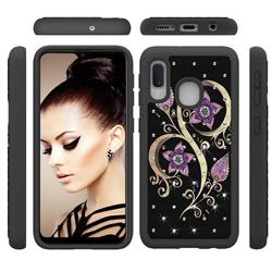 Peacock Flower Studded Rhinestone Bling Diamond Shock Absorbing Hybrid Defender Rugged Phone Case Cover for Samsung Galaxy A20e