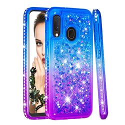 Diamond Frame Liquid Glitter Quicksand Sequins Phone Case for Samsung Galaxy A20e - Blue Purple