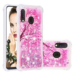 Pink Cherry Blossom Dynamic Liquid Glitter Sand Quicksand Star TPU Case for Samsung Galaxy A20e