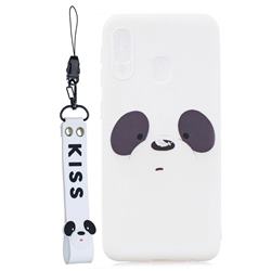 White Feather Panda Soft Kiss Candy Hand Strap Silicone Case for Samsung Galaxy A20e