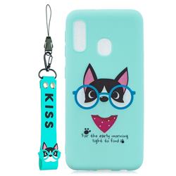 Green Glasses Dog Soft Kiss Candy Hand Strap Silicone Case for Samsung Galaxy A20e