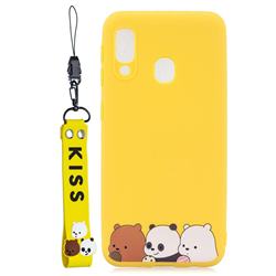 Yellow Bear Family Soft Kiss Candy Hand Strap Silicone Case for Samsung Galaxy A20e