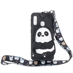 Cute Panda Neck Lanyard Zipper Wallet Silicone Case for Samsung Galaxy A20e
