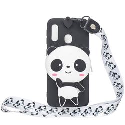 White Panda Neck Lanyard Zipper Wallet Silicone Case for Samsung Galaxy A20e
