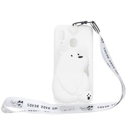 White Polar Bear Neck Lanyard Zipper Wallet Silicone Case for Samsung Galaxy A20e