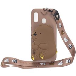 Brown Bear Neck Lanyard Zipper Wallet Silicone Case for Samsung Galaxy A20e