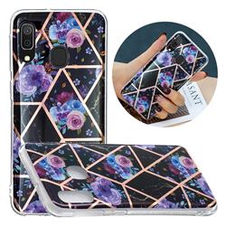 Black Flower Painted Marble Electroplating Protective Case for Samsung Galaxy A20e