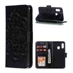 Intricate Embossing Datura Solar Leather Wallet Case for Samsung Galaxy A20e - Black