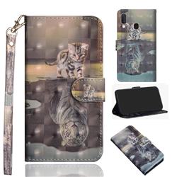 Tiger and Cat 3D Painted Leather Wallet Case for Samsung Galaxy A20e