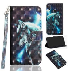 Snow Wolf 3D Painted Leather Wallet Case for Samsung Galaxy A20e
