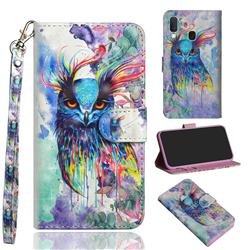Watercolor Owl 3D Painted Leather Wallet Case for Samsung Galaxy A20e