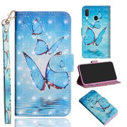 Blue Sea Butterflies 3D Painted Leather Wallet Case for Samsung Galaxy A20e