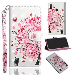 Tree and Cat 3D Painted Leather Wallet Case for Samsung Galaxy A20e
