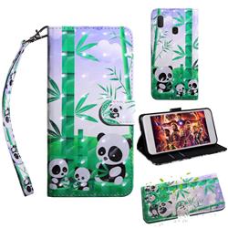 Eating Bamboo Pandas 3D Painted Leather Wallet Case for Samsung Galaxy A20e