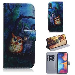 Oil Painting Owl PU Leather Wallet Case for Samsung Galaxy A20e