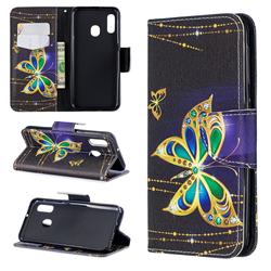 Golden Shining Butterfly Leather Wallet Case for Samsung Galaxy A20e