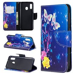 Yellow Flower Butterfly Leather Wallet Case for Samsung Galaxy A20e