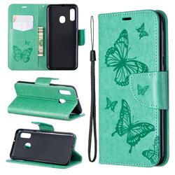 Embossing Double Butterfly Leather Wallet Case for Samsung Galaxy A20e - Green