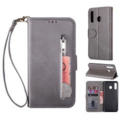 Retro Calfskin Zipper Leather Wallet Case Cover for Samsung Galaxy A20e - Grey