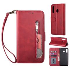 Retro Calfskin Zipper Leather Wallet Case Cover for Samsung Galaxy A20e - Red