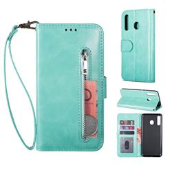 Retro Calfskin Zipper Leather Wallet Case Cover for Samsung Galaxy A20e - Mint Green