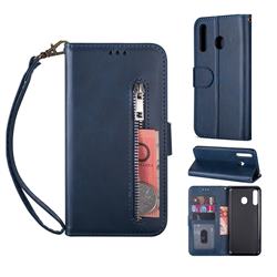 Retro Calfskin Zipper Leather Wallet Case Cover for Samsung Galaxy A20e - Blue