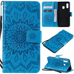 Embossing Sunflower Leather Wallet Case for Samsung Galaxy A20e - Blue