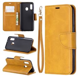 Classic Sheepskin PU Leather Phone Wallet Case for Samsung Galaxy A20e - Yellow